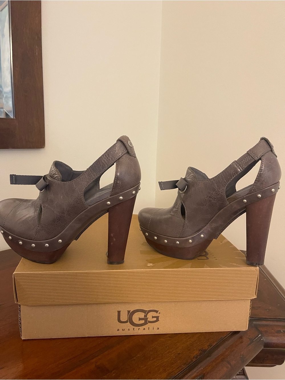 UGG Celestina Leather Studded Platform Mary Jane Heels
